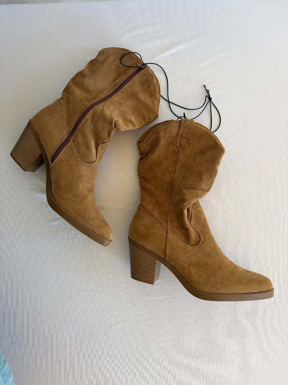 POP Framework Women's Slouch Western Cowboy Ankle Boots Tan Suede Size 11 M NIB